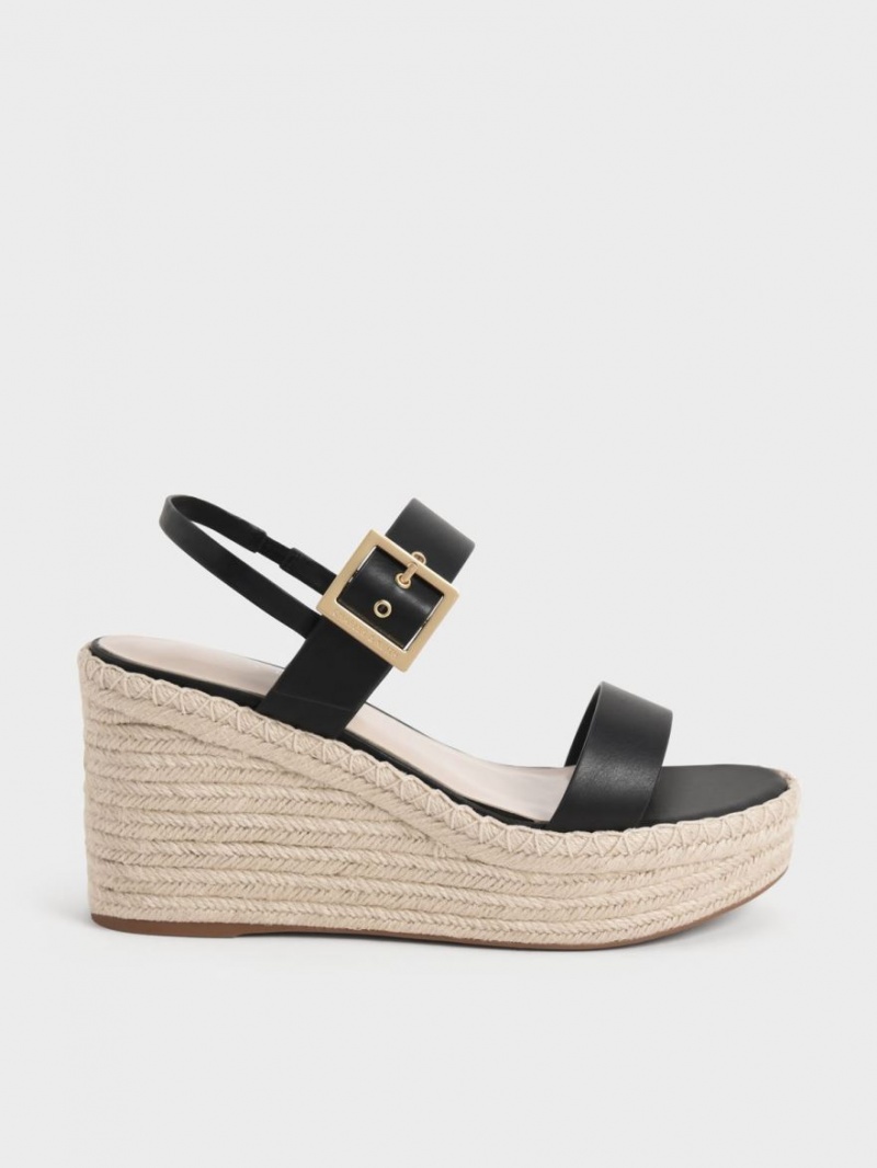 παπουτσια πλατφορμα Charles And Keith Buckled εσπαντριγιεσ μαυρα | 38017-ALOH