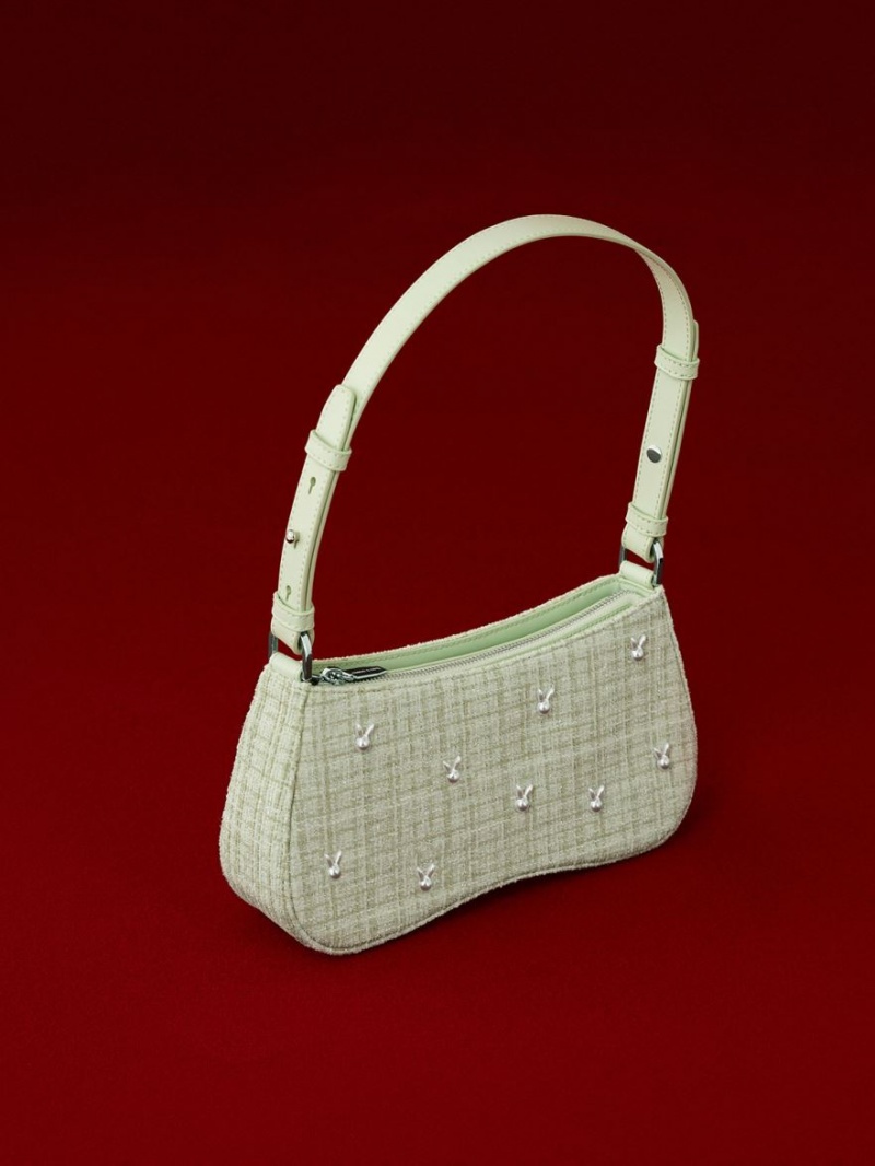 τσάντεσ ώμου Charles And Keith Bunny Tweed πρασινο | 09125-AIZJ