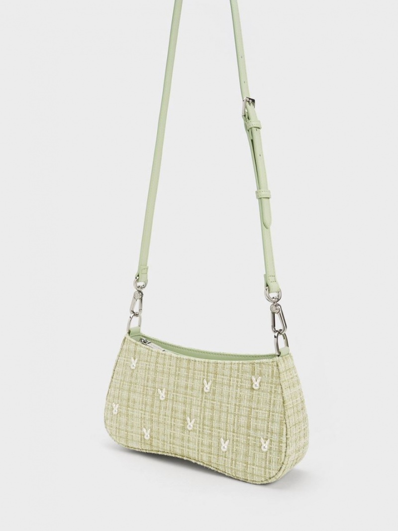 τσάντεσ ώμου Charles And Keith Bunny Tweed πρασινο | 09125-AIZJ
