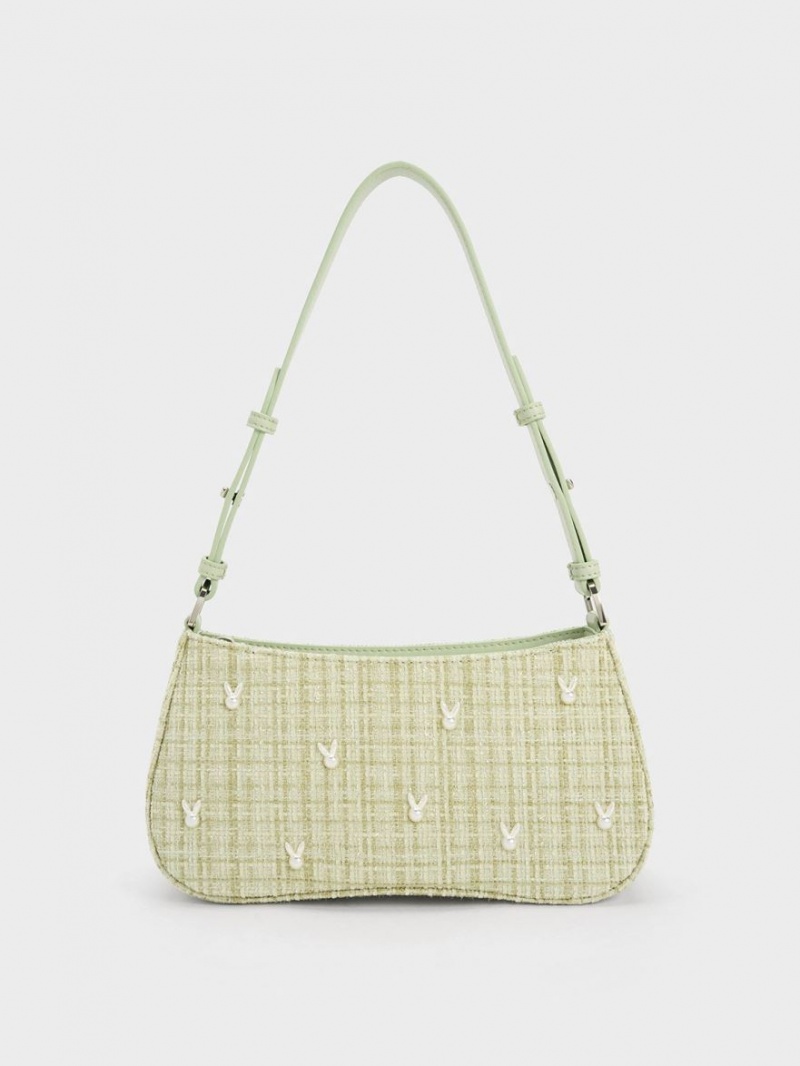 τσάντεσ ώμου Charles And Keith Bunny Tweed πρασινο | 09125-AIZJ