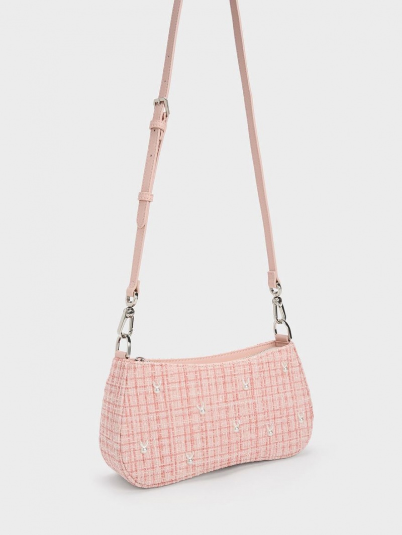 τσάντεσ ώμου Charles And Keith Bunny Tweed ροζ | 67418-UDCA