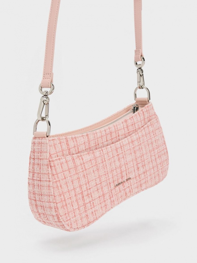 τσάντεσ ώμου Charles And Keith Bunny Tweed ροζ | 67418-UDCA
