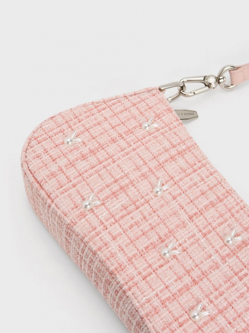 τσάντεσ ώμου Charles And Keith Bunny Tweed ροζ | 67418-UDCA