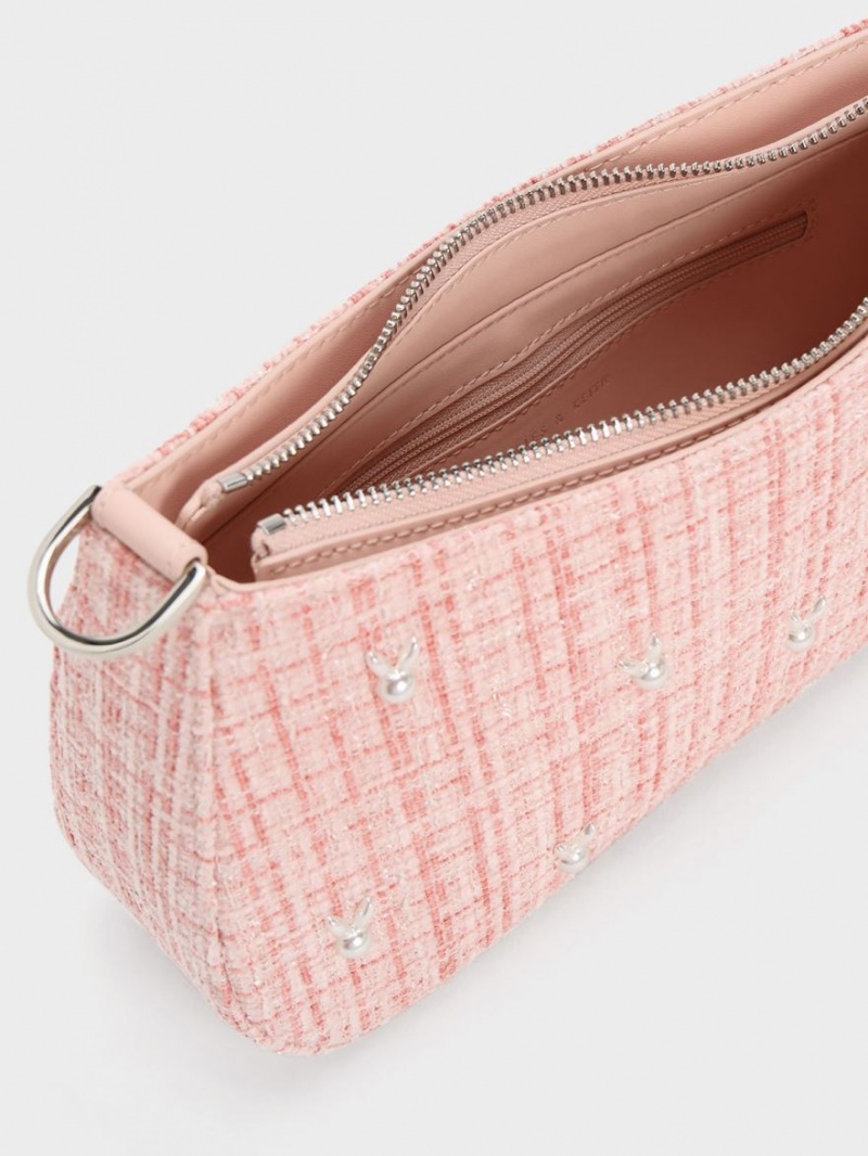 τσάντεσ ώμου Charles And Keith Bunny Tweed ροζ | 67418-UDCA