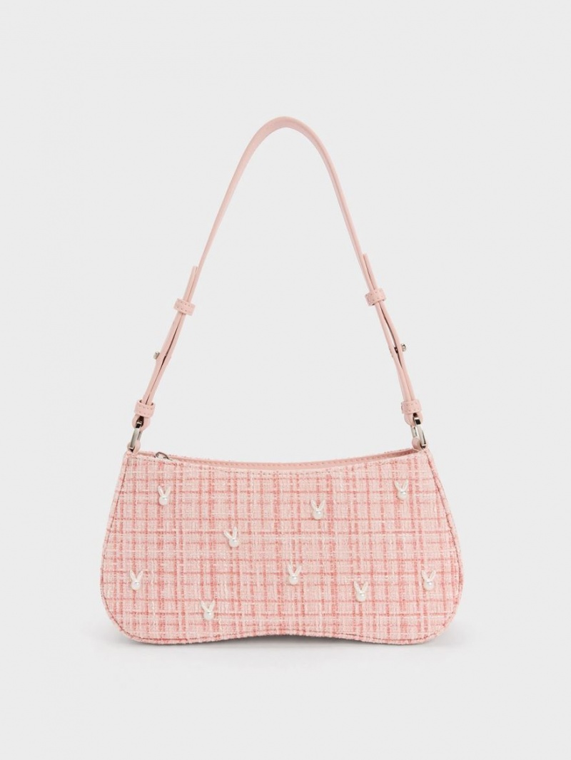 τσάντεσ ώμου Charles And Keith Bunny Tweed ροζ | 67418-UDCA