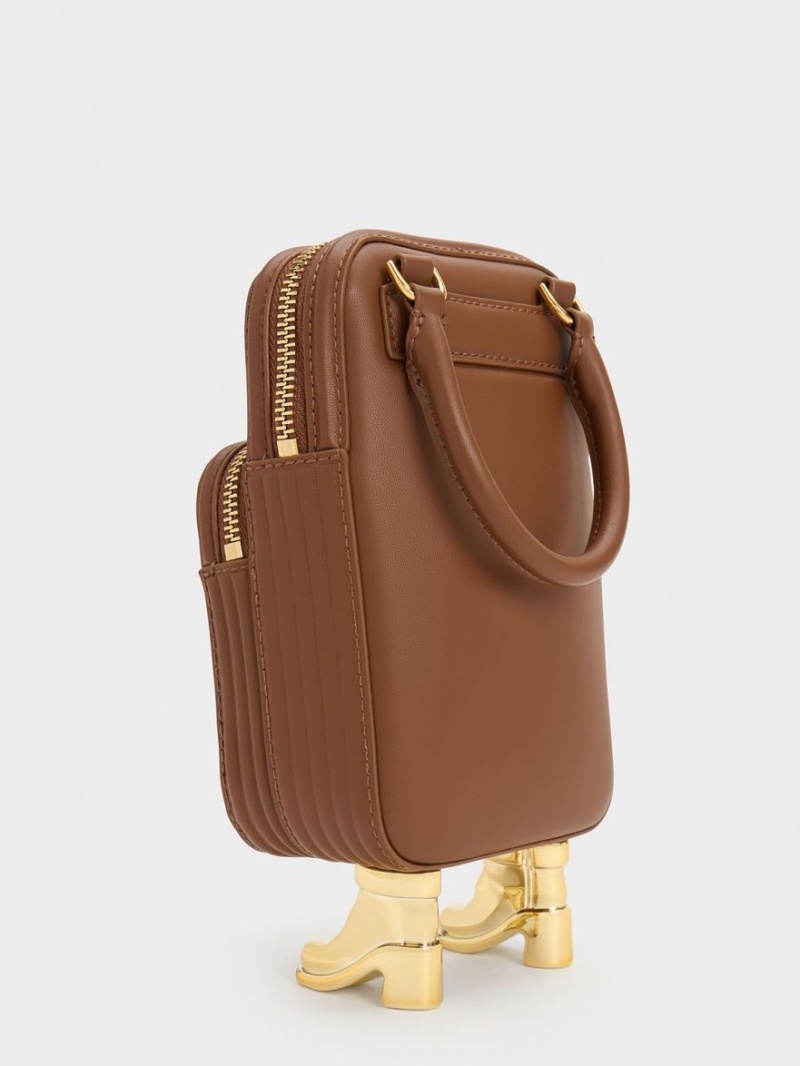 τσάντεσ χιαστί Charles And Keith Calliope Double Pocket καφε | 59021-LMNY