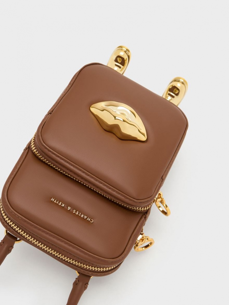 τσάντεσ χιαστί Charles And Keith Calliope Double Pocket καφε | 59021-LMNY