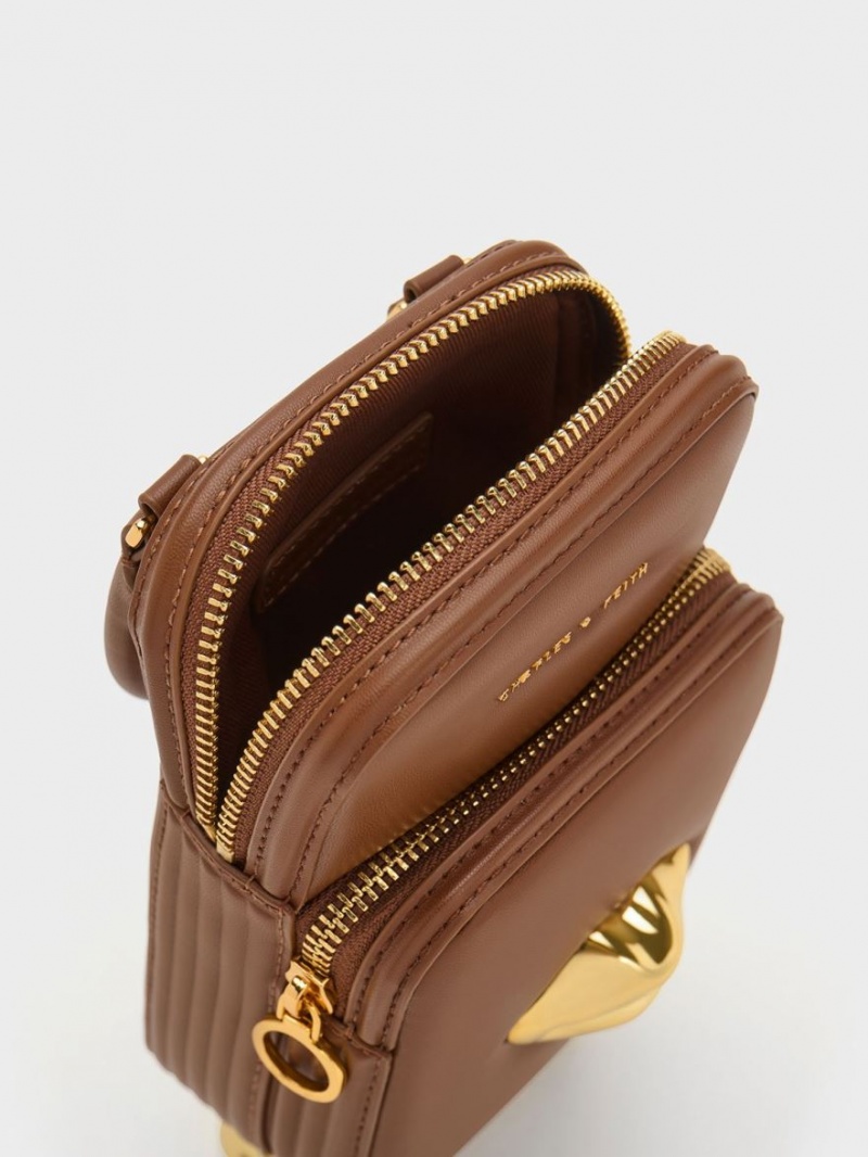τσάντεσ χιαστί Charles And Keith Calliope Double Pocket καφε | 59021-LMNY