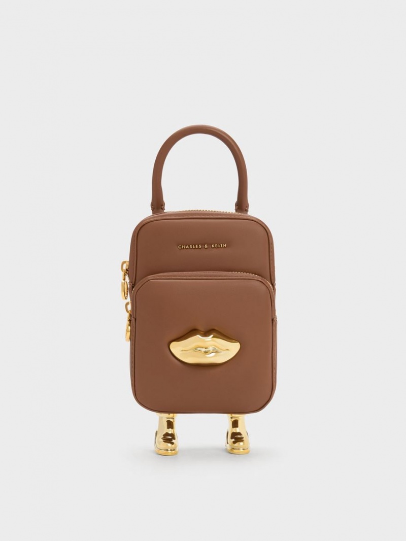 τσάντεσ χιαστί Charles And Keith Calliope Double Pocket καφε | 59021-LMNY