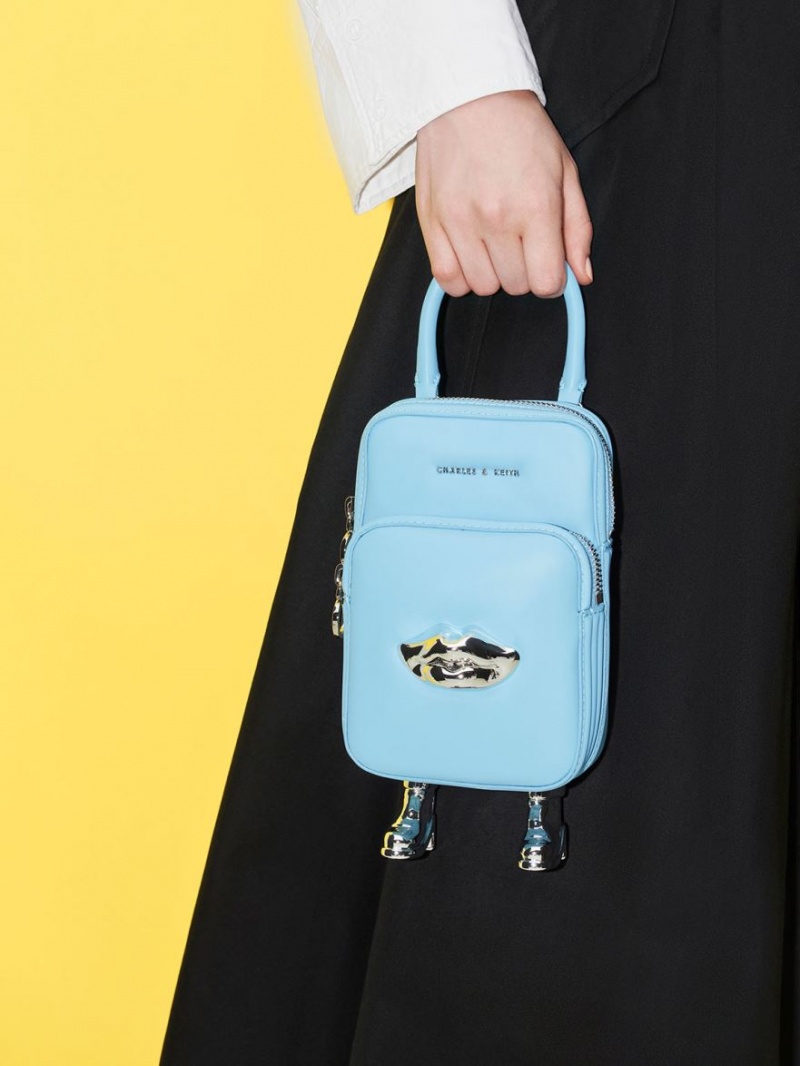 τσάντεσ χιαστί Charles And Keith Calliope Double Pocket ανοιχτο μπλε | 59168-RKWQ