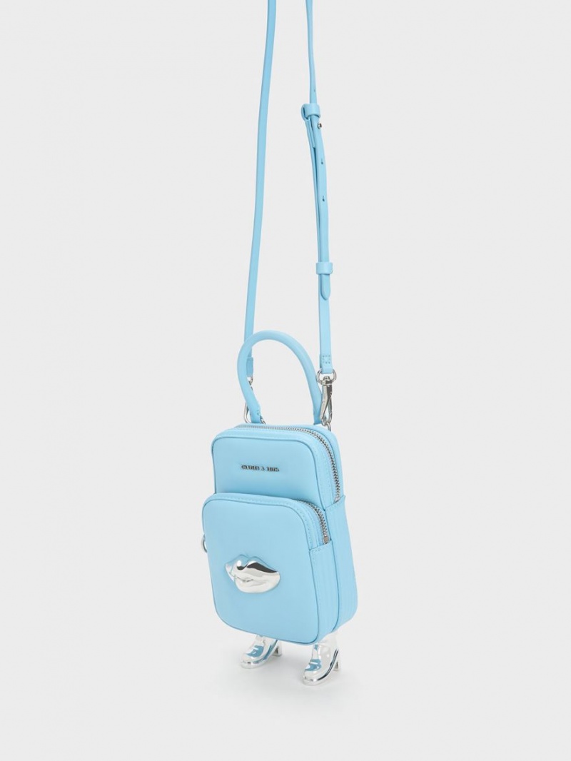 τσάντεσ χιαστί Charles And Keith Calliope Double Pocket ανοιχτο μπλε | 59168-RKWQ