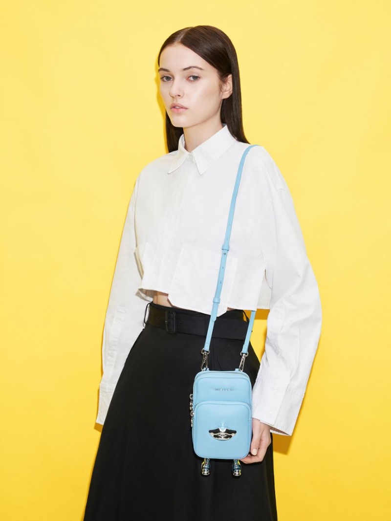 τσάντεσ χιαστί Charles And Keith Calliope Double Pocket ανοιχτο μπλε | 59168-RKWQ