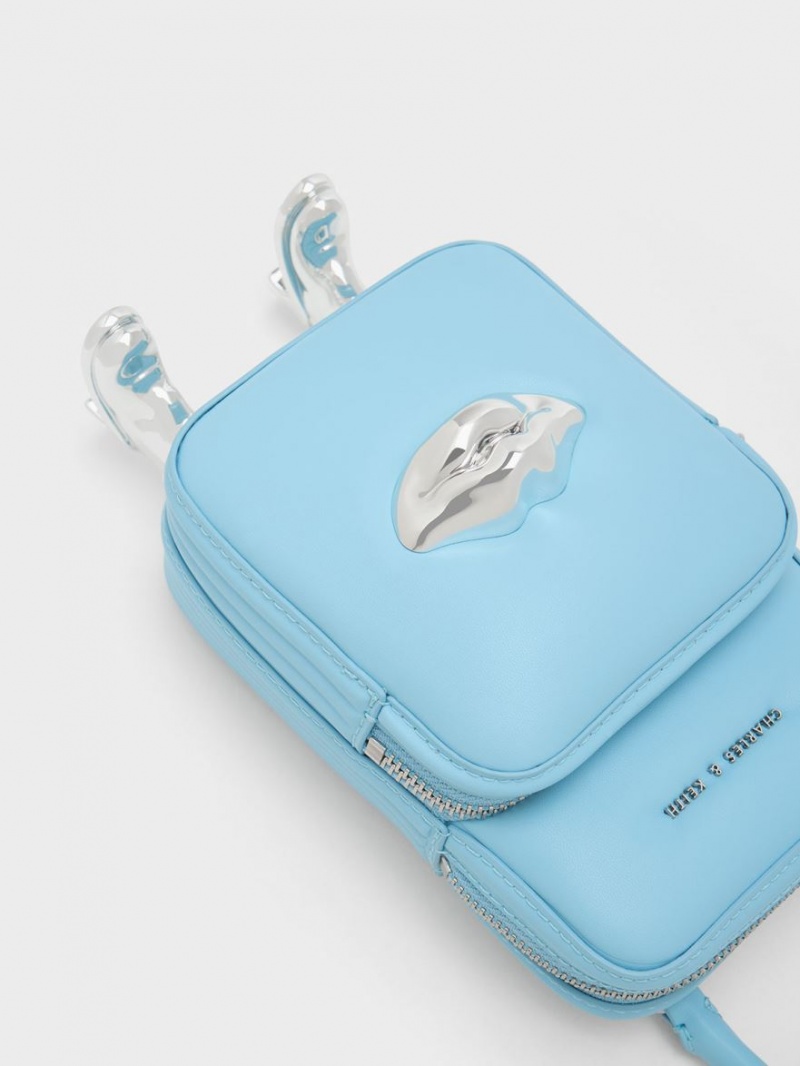 τσάντεσ χιαστί Charles And Keith Calliope Double Pocket ανοιχτο μπλε | 59168-RKWQ