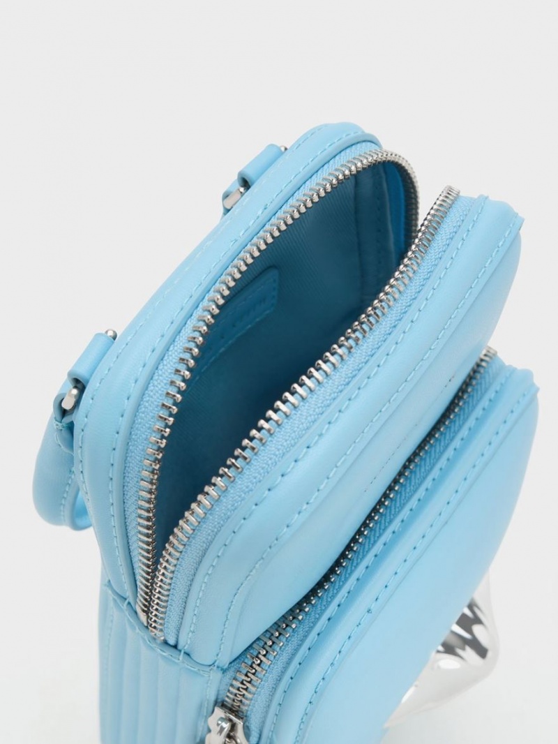 τσάντεσ χιαστί Charles And Keith Calliope Double Pocket ανοιχτο μπλε | 59168-RKWQ