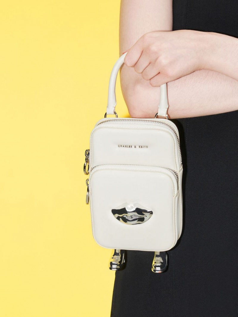 τσάντεσ χιαστί Charles And Keith Calliope Double Pocket ασπρα | 76128-EFHI