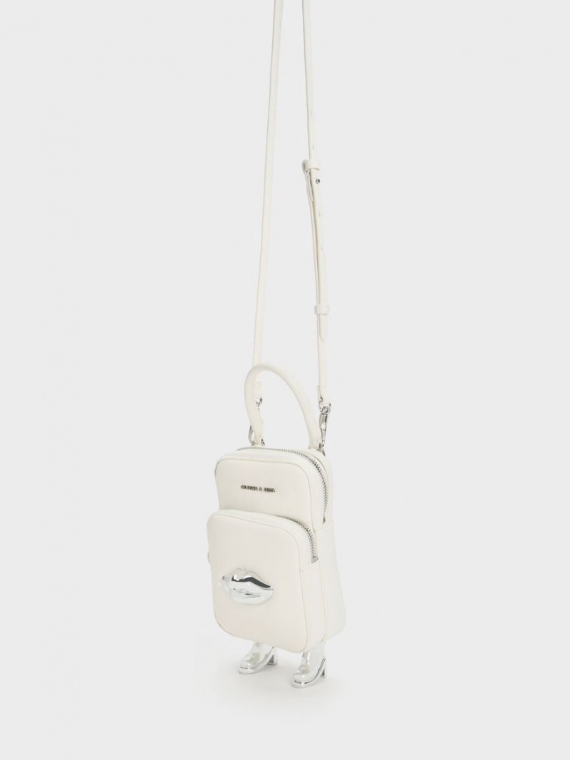 τσάντεσ χιαστί Charles And Keith Calliope Double Pocket ασπρα | 76128-EFHI