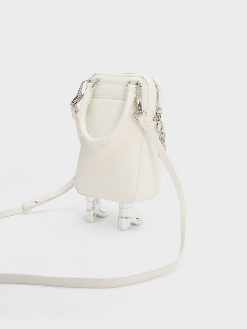 τσάντεσ χιαστί Charles And Keith Calliope Double Pocket ασπρα | 76128-EFHI