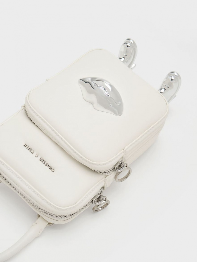 τσάντεσ χιαστί Charles And Keith Calliope Double Pocket ασπρα | 76128-EFHI