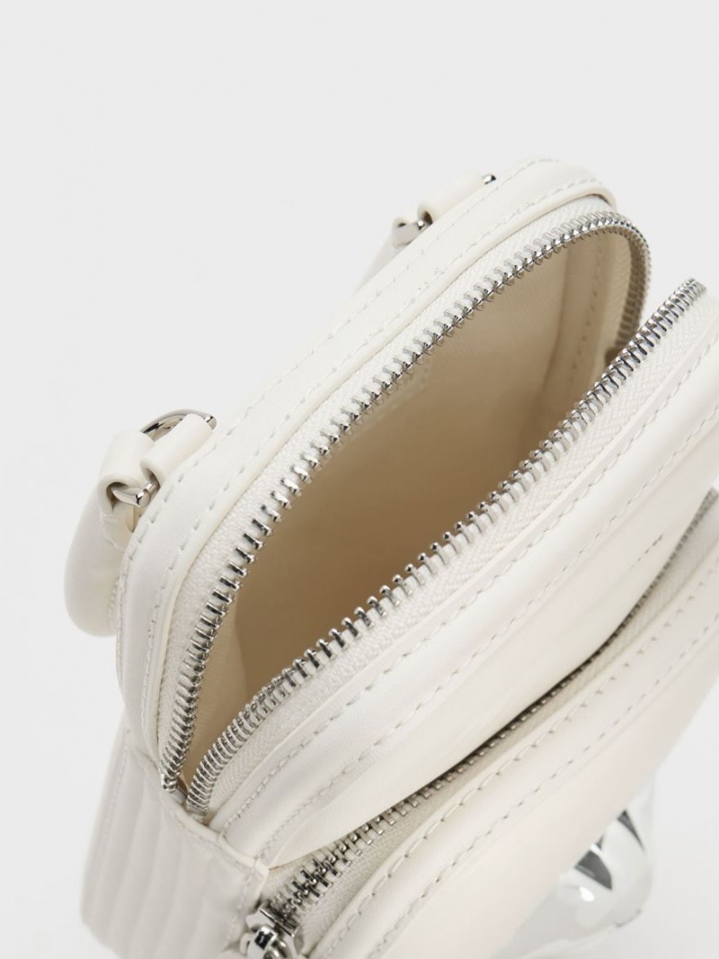 τσάντεσ χιαστί Charles And Keith Calliope Double Pocket ασπρα | 76128-EFHI