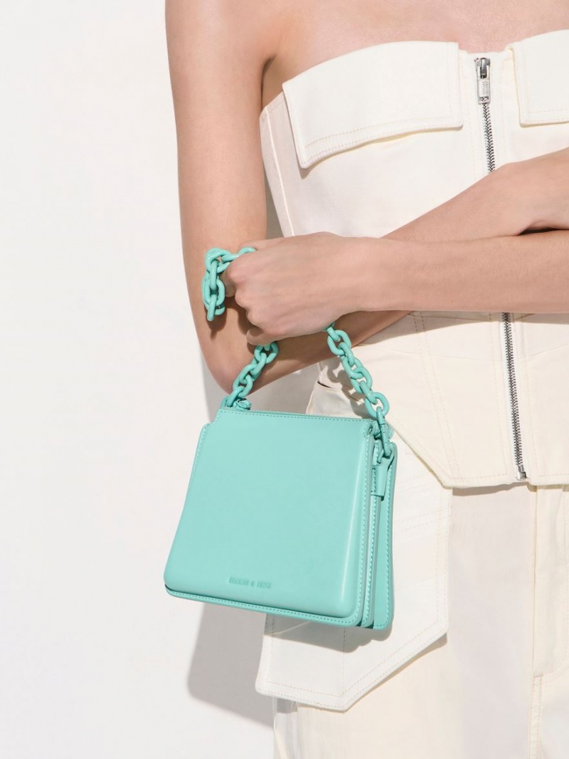 τσάντεσ χιαστί Charles And Keith Camelia Trapeze τυρκουάζ | 26851-EWID