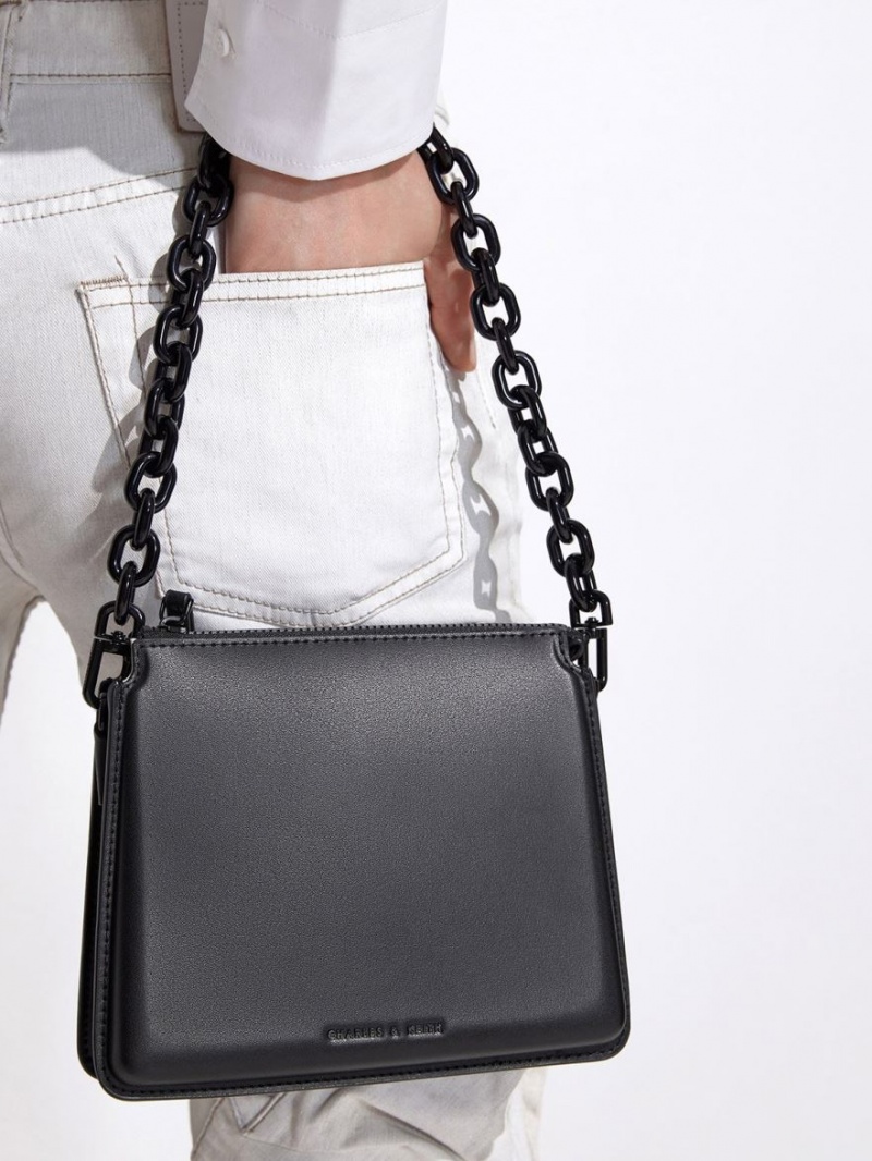 τσάντεσ χιαστί Charles And Keith Camelia Trapeze μαυρα | 86427-WAMP