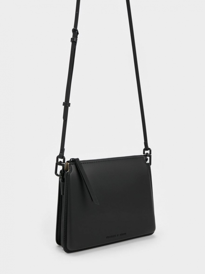 τσάντεσ χιαστί Charles And Keith Camelia Trapeze μαυρα | 86427-WAMP