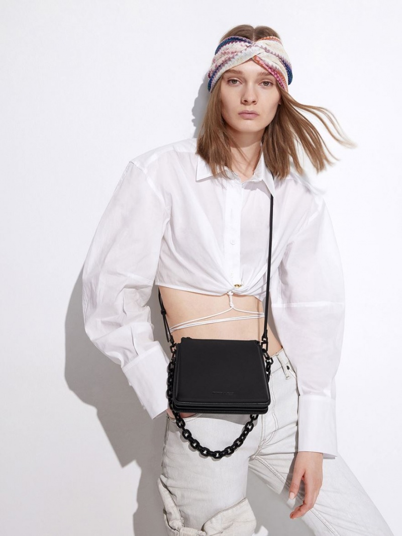 τσάντεσ χιαστί Charles And Keith Camelia Trapeze μαυρα | 86427-WAMP