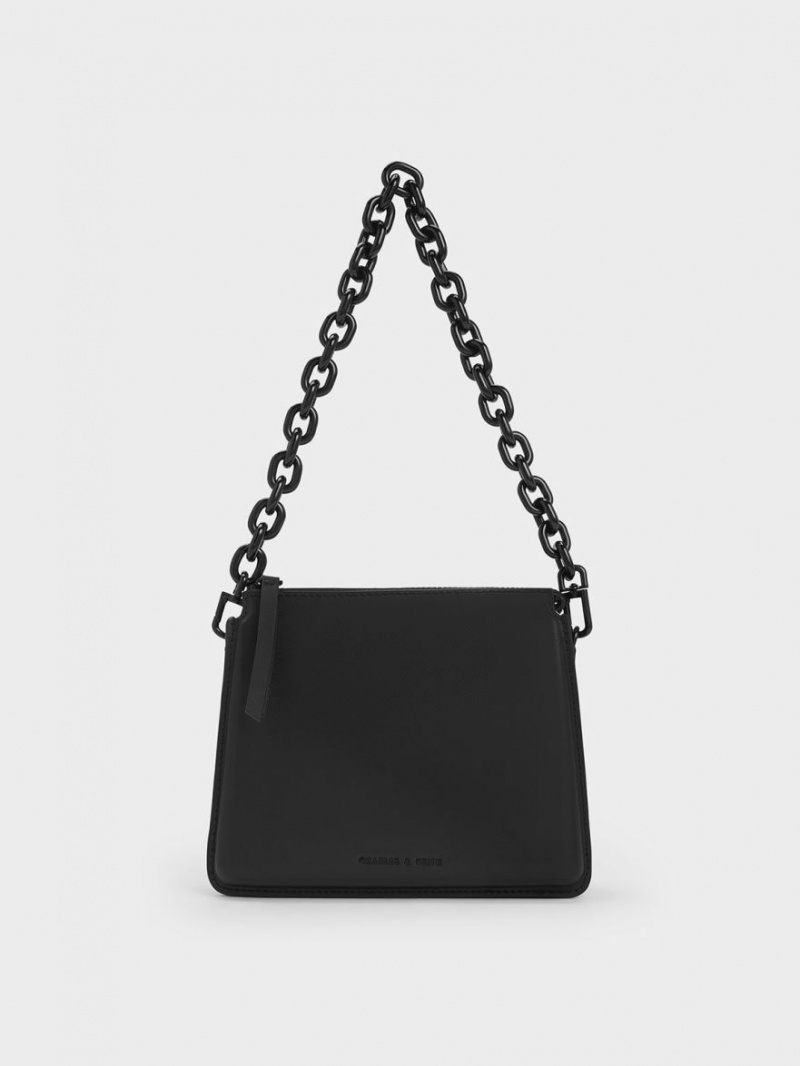 τσάντεσ χιαστί Charles And Keith Camelia Trapeze μαυρα | 86427-WAMP