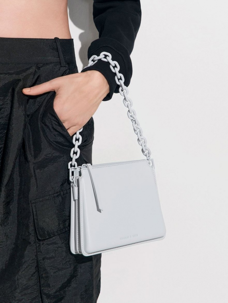 τσάντεσ χιαστί Charles And Keith Camelia Trapeze ανοιχτο γκρι | 32901-AWBM