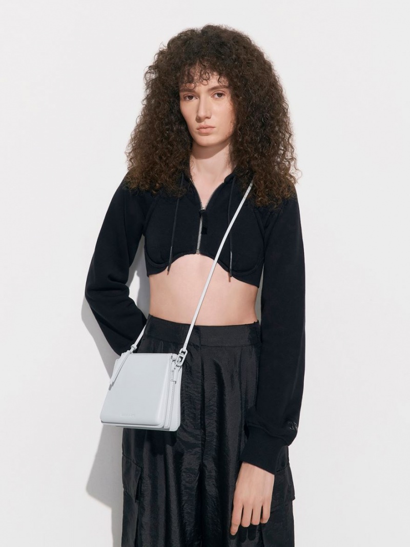 τσάντεσ χιαστί Charles And Keith Camelia Trapeze ανοιχτο γκρι | 32901-AWBM