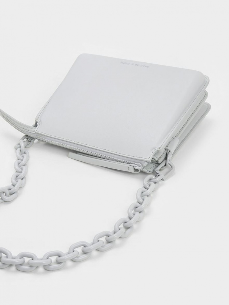 τσάντεσ χιαστί Charles And Keith Camelia Trapeze ανοιχτο γκρι | 32901-AWBM