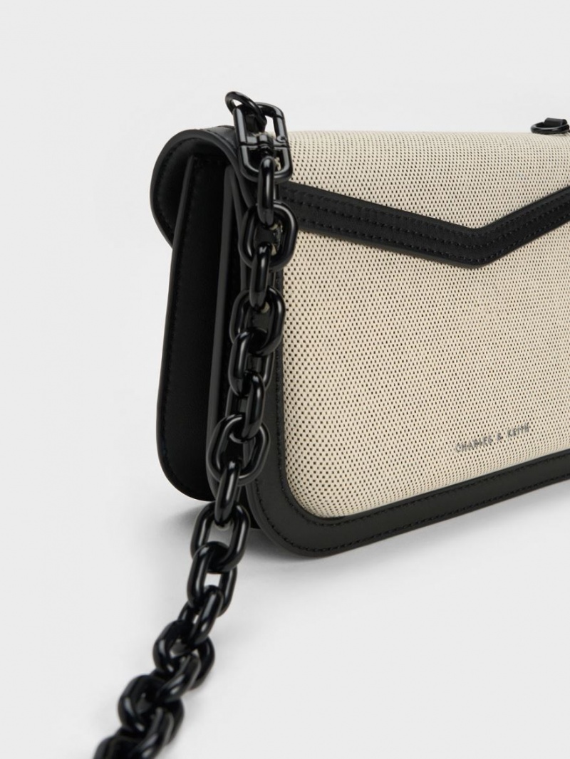 τσάντεσ χιαστί Charles And Keith Camelia καμβα Envelope Μπεζ | 68751-DELN