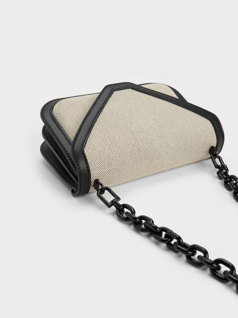 τσάντεσ χιαστί Charles And Keith Camelia καμβα Envelope Μπεζ | 68751-DELN