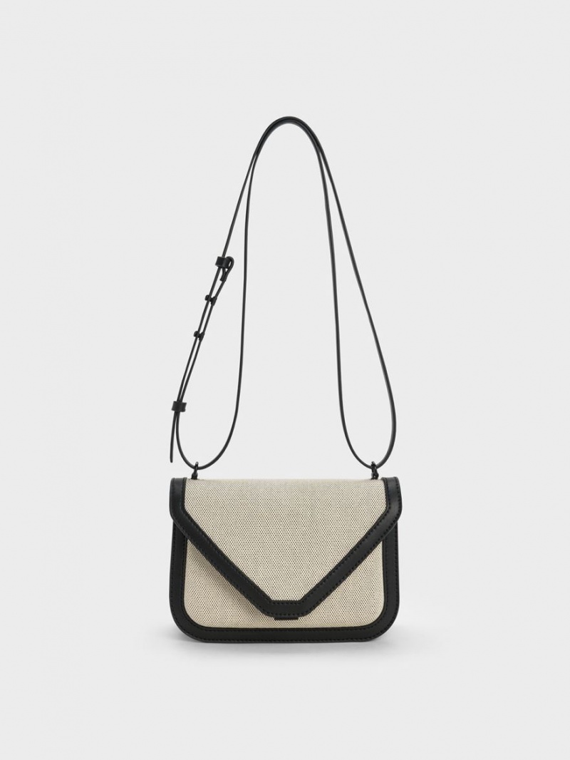 τσάντεσ χιαστί Charles And Keith Camelia καμβα Envelope Μπεζ | 68751-DELN