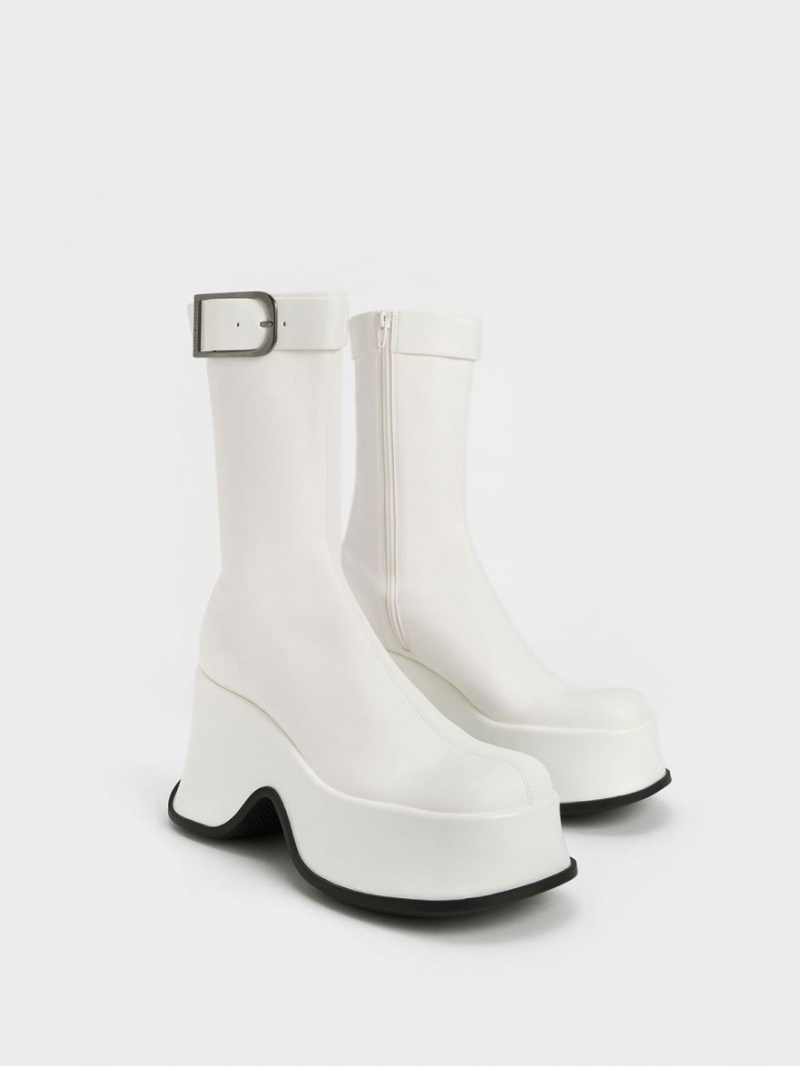 μποτα πλατφορμα Charles And Keith Carlisle ασπρα | 21480-TCWN