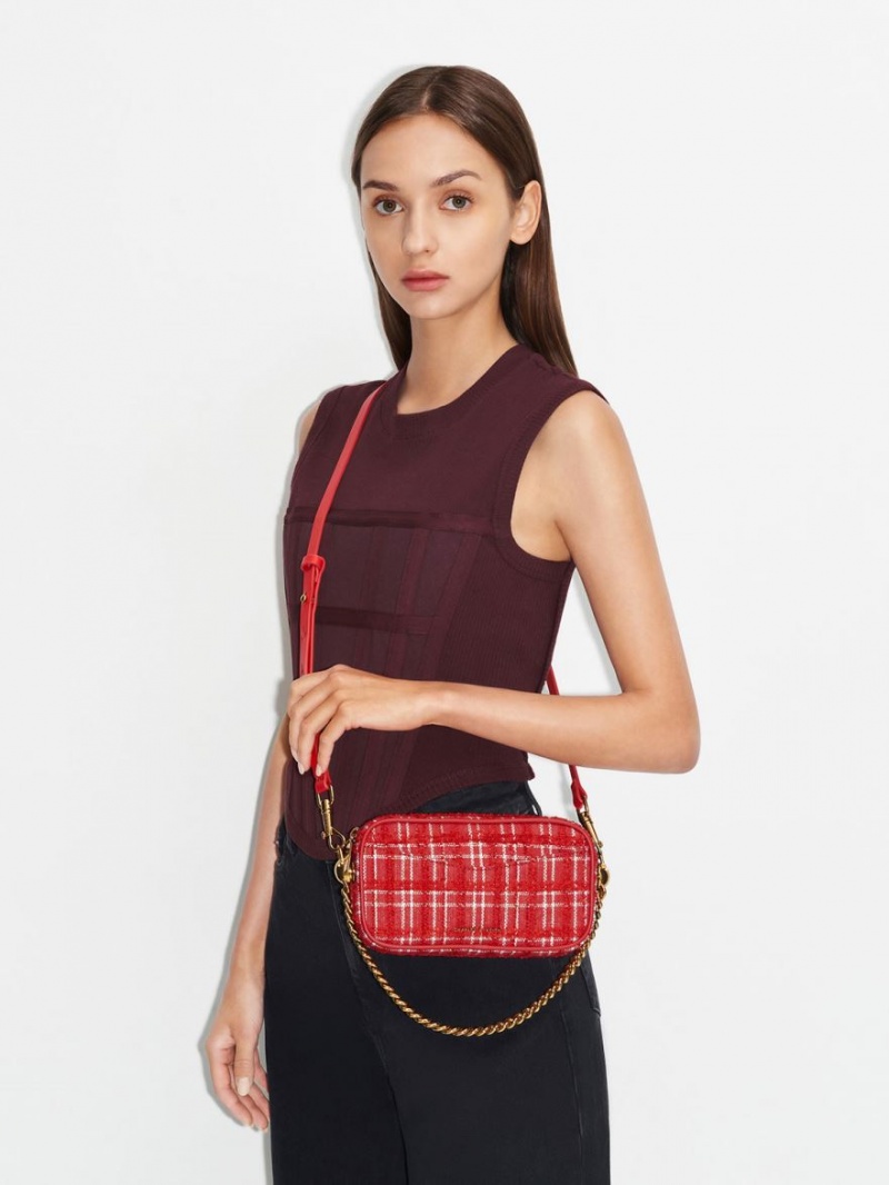 τσάντεσ χιαστί Charles And Keith Cayce Tweed Boxy κοκκινα | 01932-ZLIY