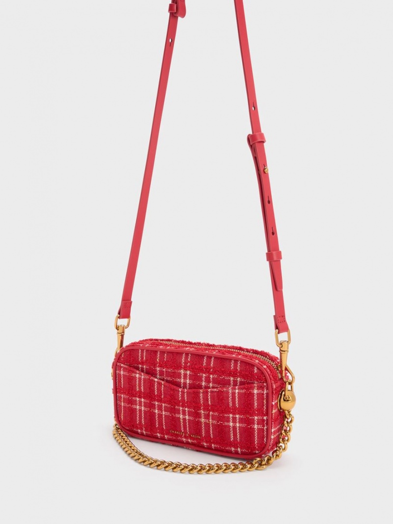 τσάντεσ χιαστί Charles And Keith Cayce Tweed Boxy κοκκινα | 01932-ZLIY