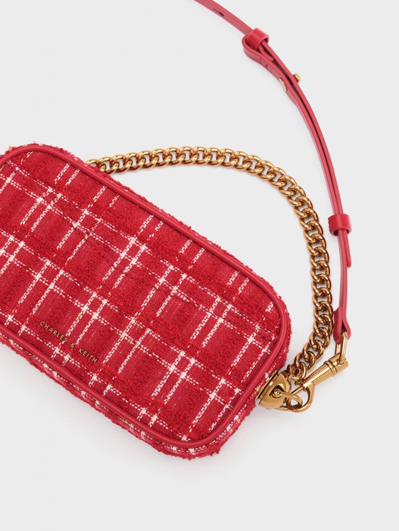 τσάντεσ χιαστί Charles And Keith Cayce Tweed Boxy κοκκινα | 01932-ZLIY