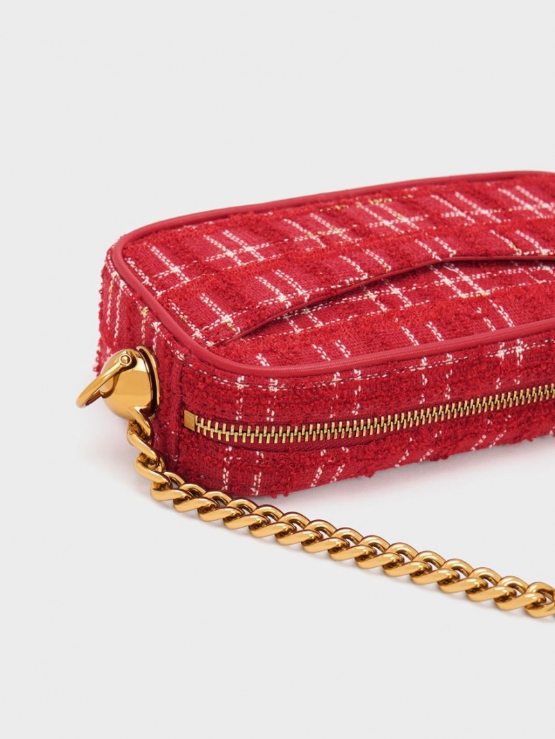 τσάντεσ χιαστί Charles And Keith Cayce Tweed Boxy κοκκινα | 01932-ZLIY