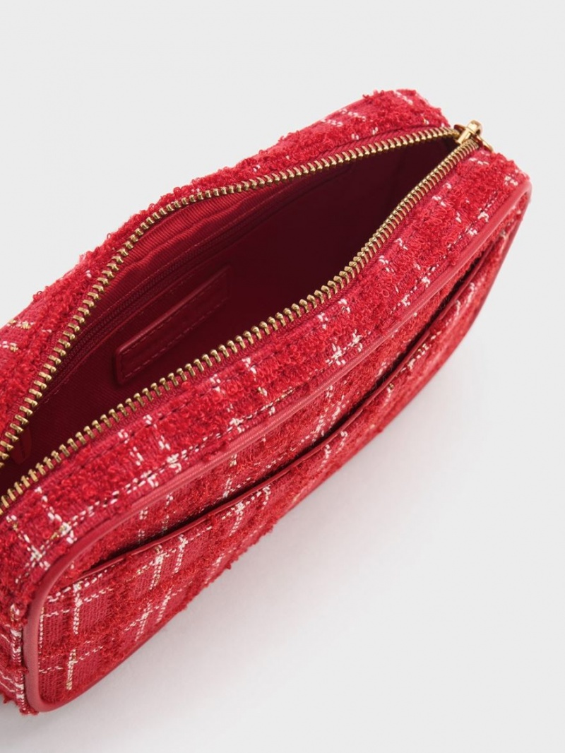 τσάντεσ χιαστί Charles And Keith Cayce Tweed Boxy κοκκινα | 01932-ZLIY