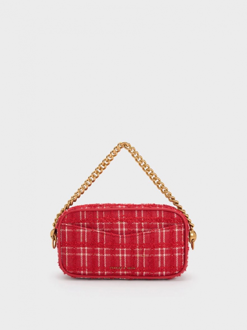 τσάντεσ χιαστί Charles And Keith Cayce Tweed Boxy κοκκινα | 01932-ZLIY