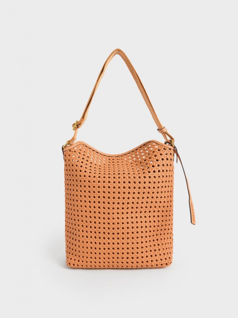 τσάντεσ ώμου Charles And Keith Cecily Woven Large πορτοκαλι | 83065-CIHF