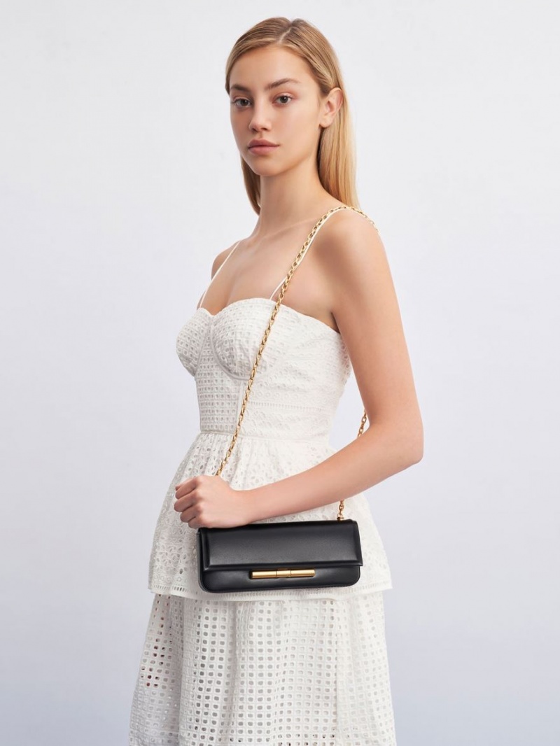 τσάντεσ ώμου Charles And Keith Cesia Chain λουρακια μαυρα | 71056-RCQT