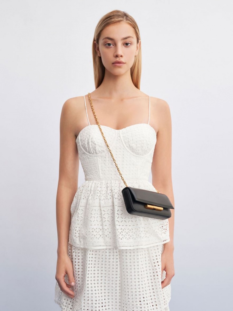 τσάντεσ ώμου Charles And Keith Cesia Chain λουρακια μαυρα | 71056-RCQT