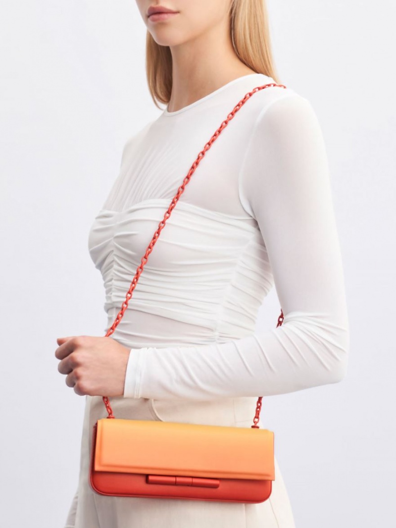 τσάντεσ ώμου Charles And Keith Cesia Chain λουρακια πορτοκαλι | 86421-XASM