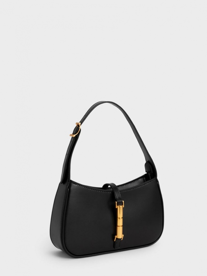 τσάντεσ ώμου Charles And Keith Cesia Metallic Accent μαυρα | 98642-MIGA