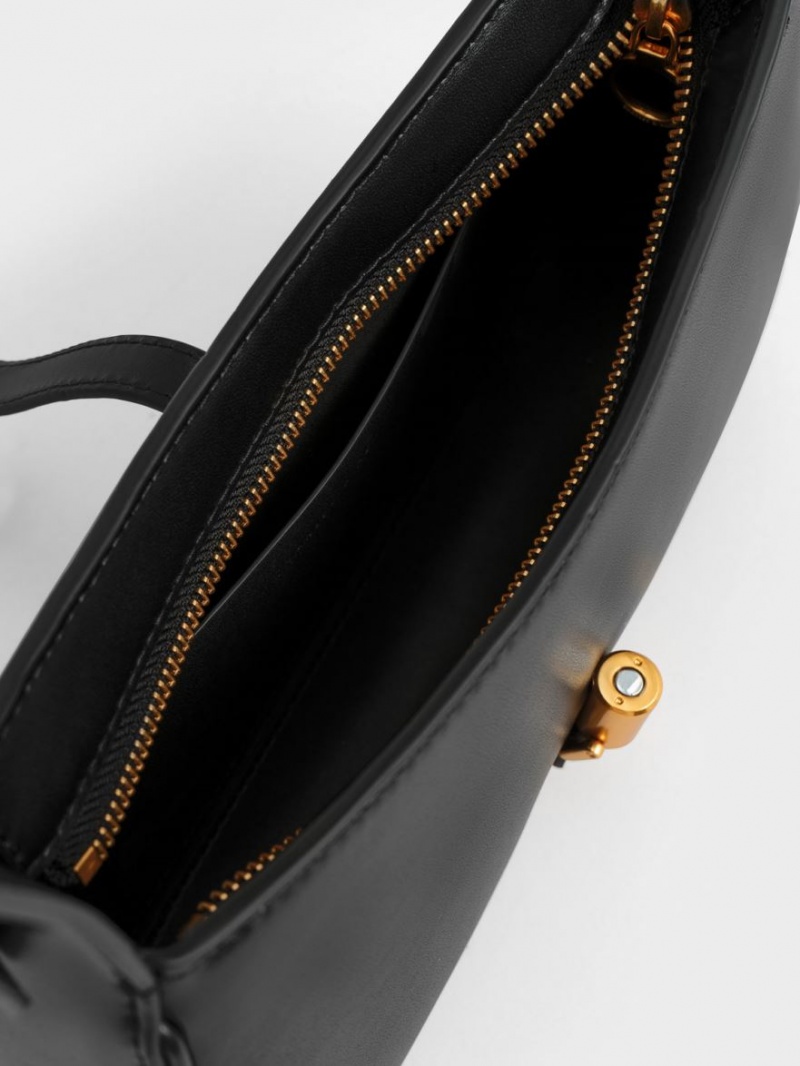 τσάντεσ ώμου Charles And Keith Cesia Metallic Accent μαυρα | 98642-MIGA