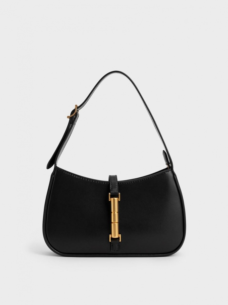 τσάντεσ ώμου Charles And Keith Cesia Metallic Accent μαυρα | 98642-MIGA