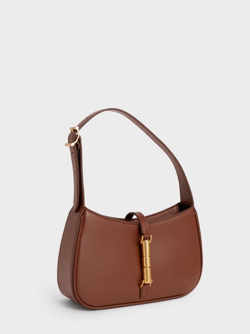 τσάντεσ ώμου Charles And Keith Cesia Metallic Accent καφε | 78630-DXZQ