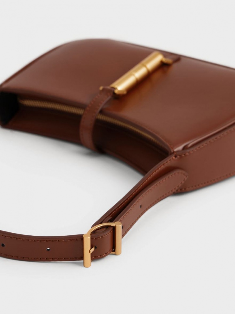 τσάντεσ ώμου Charles And Keith Cesia Metallic Accent καφε | 78630-DXZQ